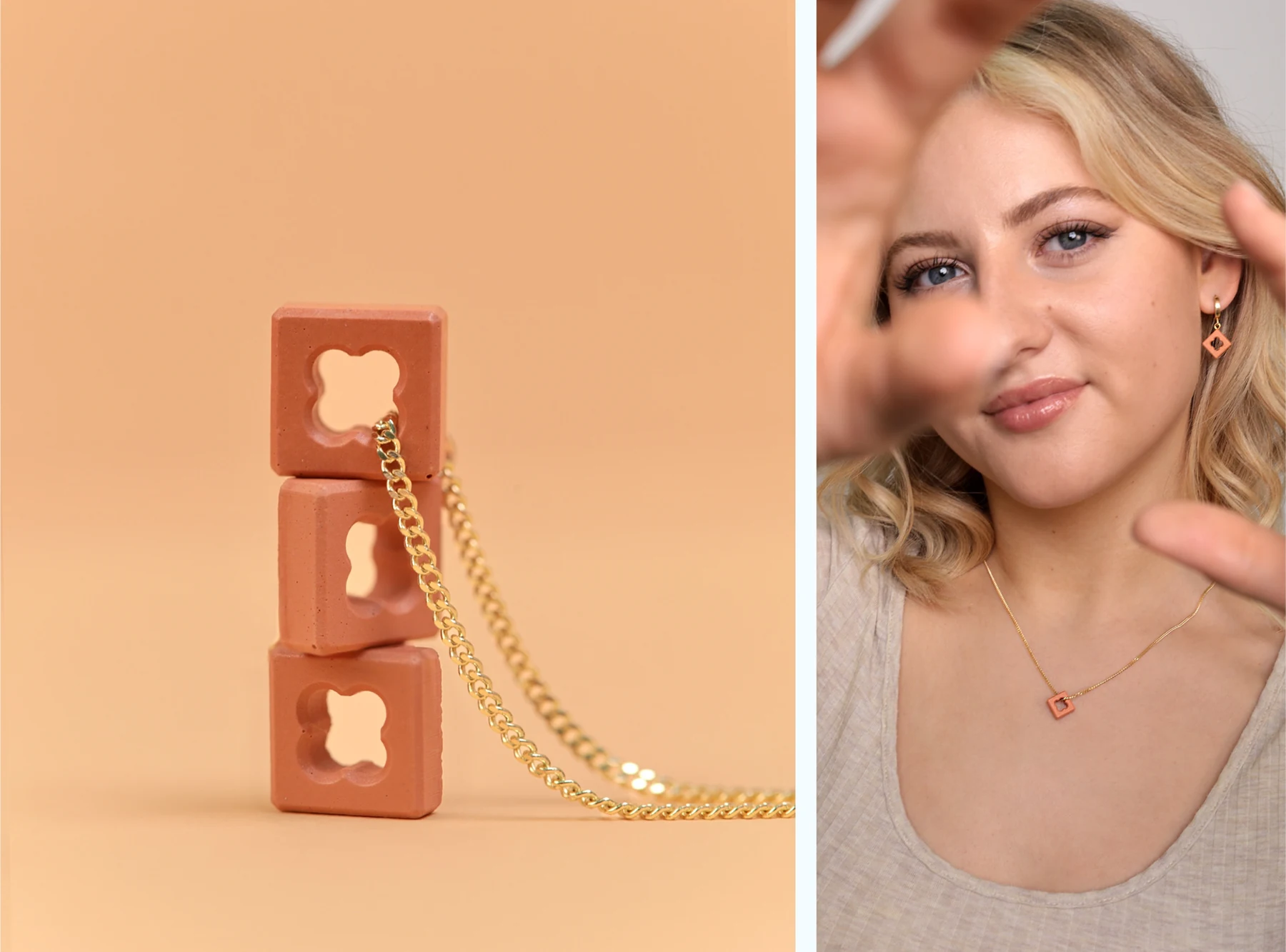 Orangefarbene Schmuckkollektion mit Model
